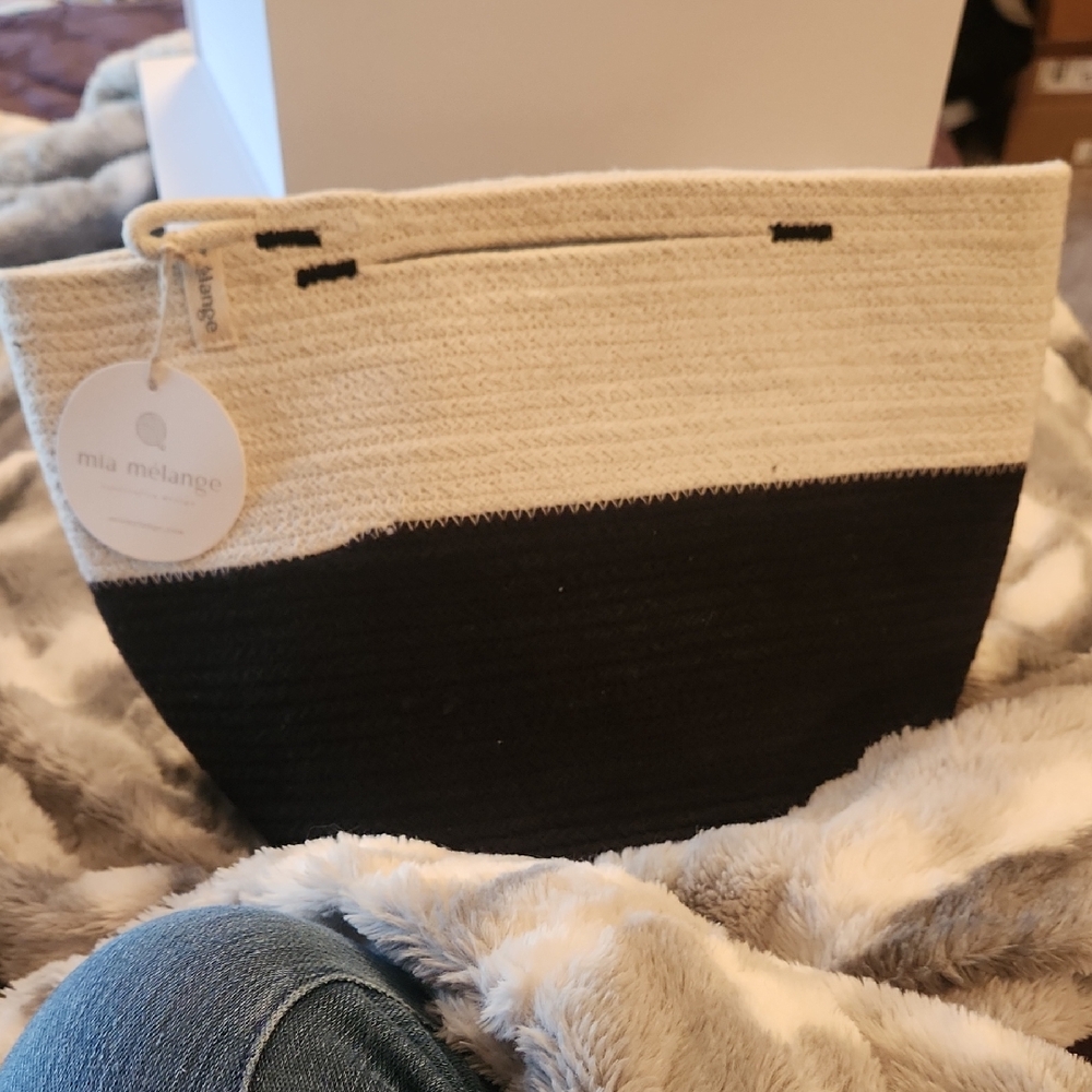 Melange Black and Cream Tote Bag with Structured Design